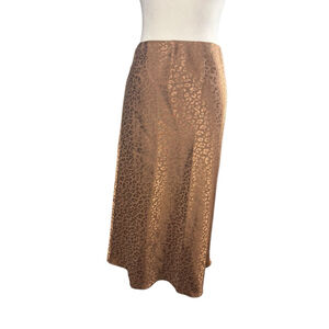 Size L Mi Ami Brown Leopard Print Satin Midi Skirt Casual Dressy Neutral